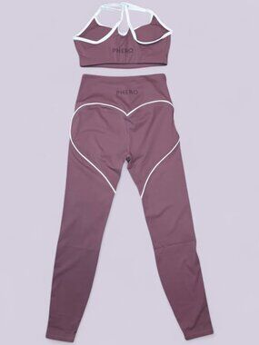 Mauve Pink Heart Detail Legging & Sports Bra Set Small
